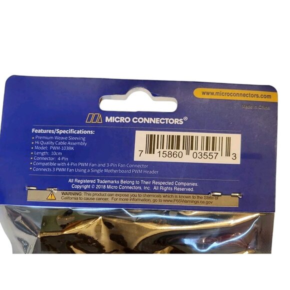 1 to 3 All Black Sleeved PWM 103BK Fan Splitter Cable Micro Connectors Parts - Picture 3 of 5